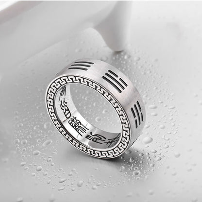 Buddhist Blessing Bagua Yin Yang Taoist Nine-Character Mantra Titanium Steel Harmony Ring