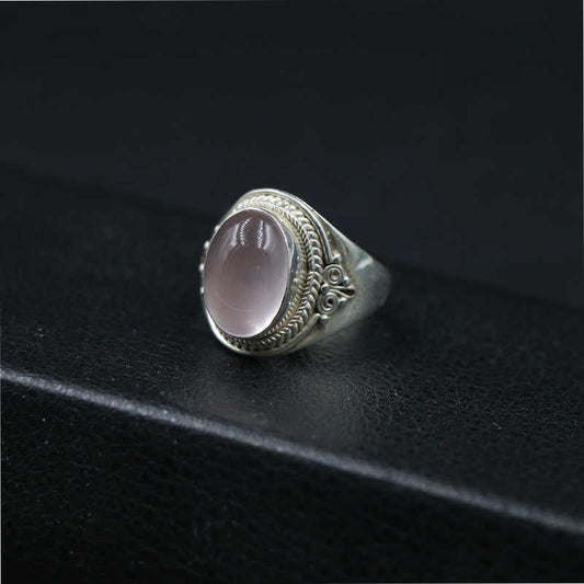 Buddhist Blessing 925 Sterling Silver Handmade Natural Rose Quartz Loving Energy Adjustable Ring