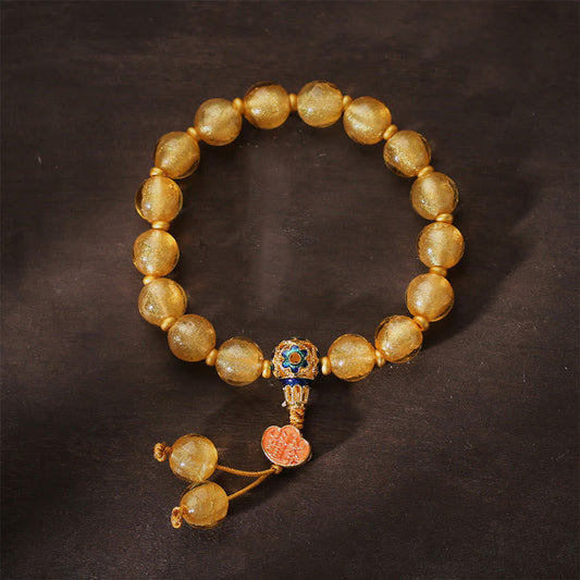 Buddhist Blessing Gold Foil Liuli Glass Bead Ruyi Golden Ingot Fortune Bracelet