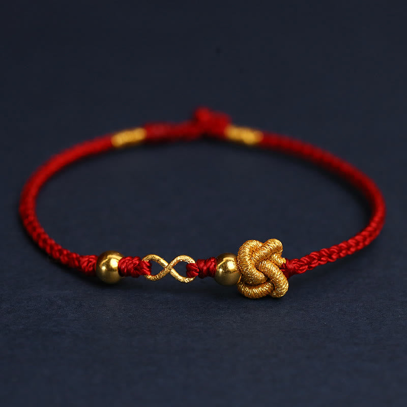 Buddhist Blessing 999 Gold Mobius Infinite Love Fu Character Copper Coin Protection Handmade Ultra-Thin Rope Bracelet