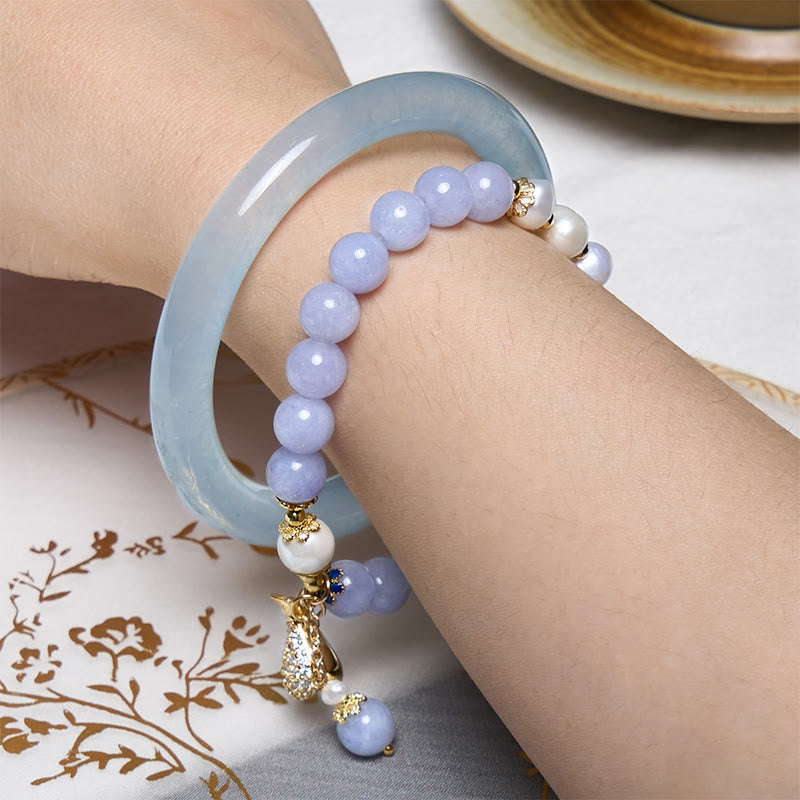 Buddhist Blessing Inner Peace And Stress Relief Aquamarine Jade Blue Bracelet Bangle Bundle