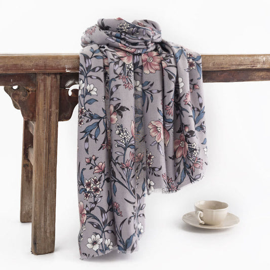 Buddhist Blessing Tibetan Shawl Retro Blooming Camellia Japonica Print Fall Winter Soft Warm Scarf Wrap