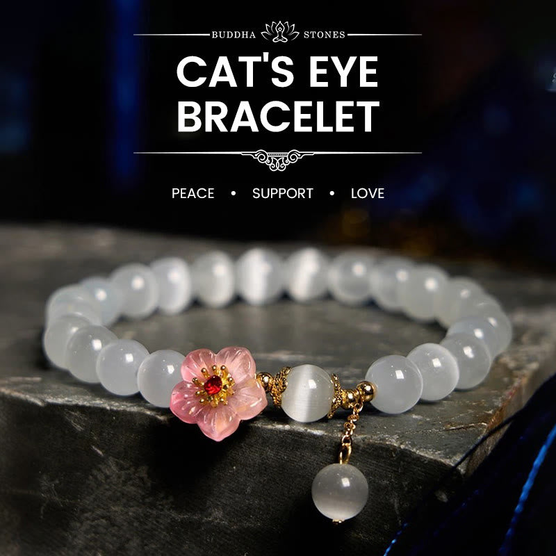 Buddhist Blessing Chrysoberyl Cat's Eye Pink Flowers Support Bracelet