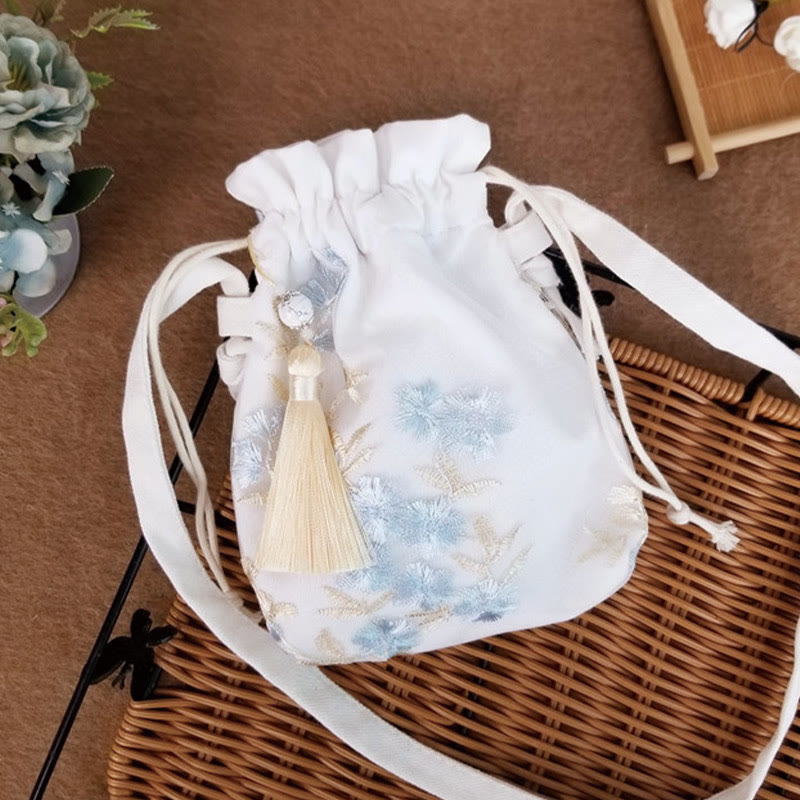 Buddhist Blessing Embroidered Flowers Cherry Blossoms Vine Canvas Crossbody Bag Shoulder Bag