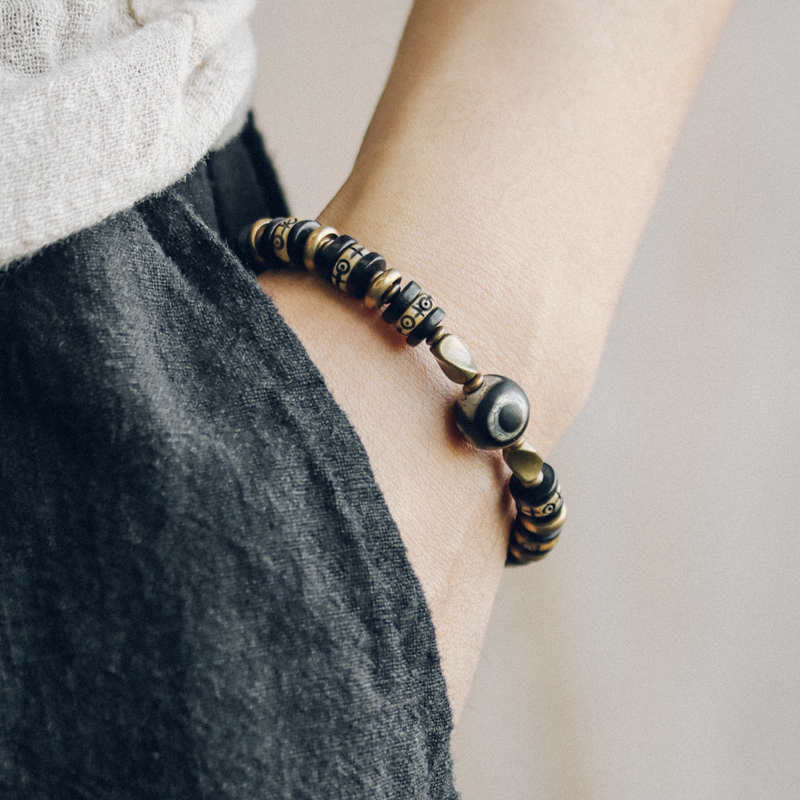 Buddhist Blessing Tibetan Bone Beads Ebony Wood Strength Bracelet