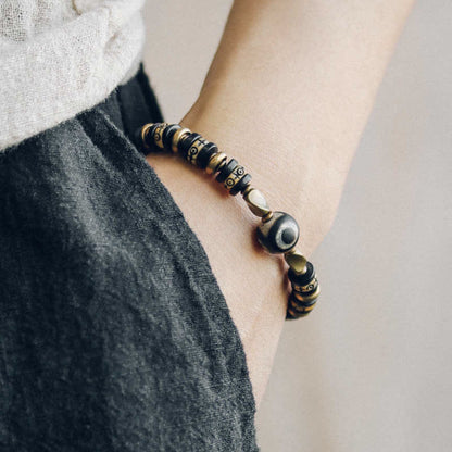 Buddhist Blessing Tibetan Bone Beads Ebony Wood Strength Bracelet