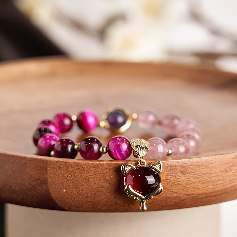 Buddhist Blessing Natural Strawberry Quartz Pixiu Love Bracelet