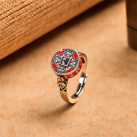 Buddhist Blessing Om Mani Padme Hum Copper Prayer Wheel Rotatable Wealth Ring