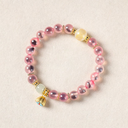 Buddhist Blessing Natural Colorful Candy Agate Golden Lotus Pod Healing Bracelet