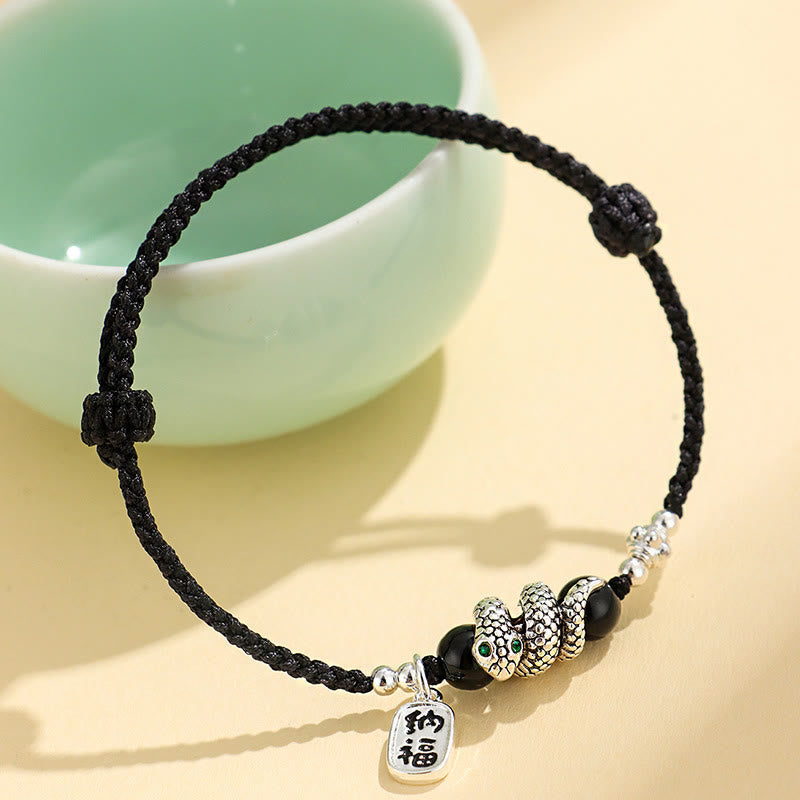 Buddhist Blessing Fu Character Agate Year Of The Snake Lucky Fortune Charm String Luck Bracelet