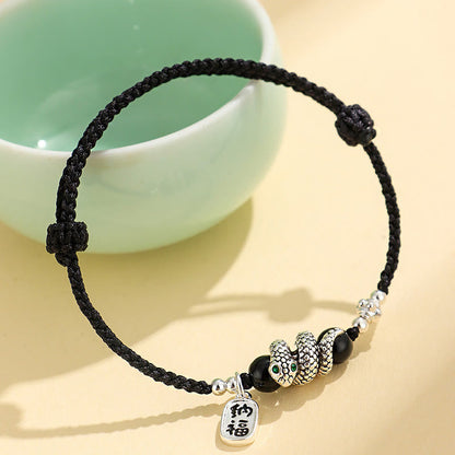 Buddhist Blessing Fu Character Agate Year Of The Snake Lucky Fortune Charm String Luck Bracelet