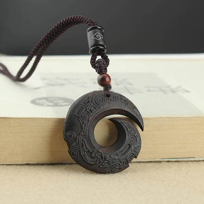 Buddhist Blessing Ebony Wood Sandalwood One's Luck Improves Design Pattern Peace Necklace Pendant