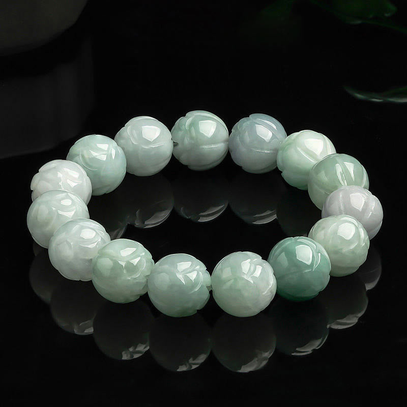 Buddhist Blessing Natural Jade Lotus Carving Prosperity Bracelet
