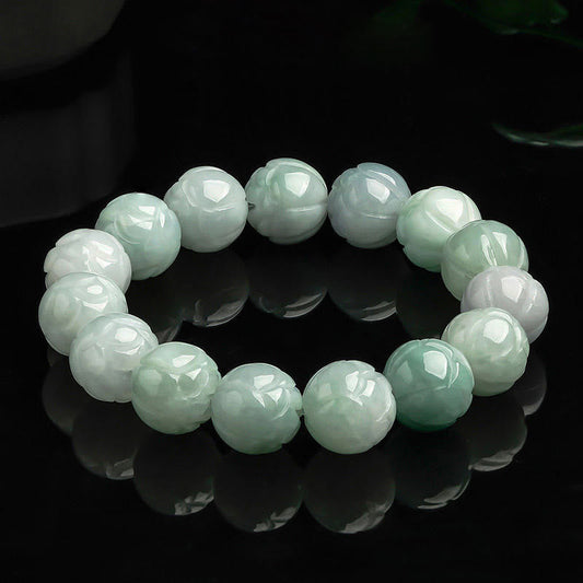 Buddhist Blessing Natural Jade Lotus Carving Prosperity Bracelet