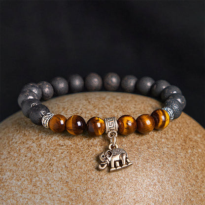 Buddhist Blessing Black Lava Rock Crystal Beads Animal Pattern Healing Bracelet