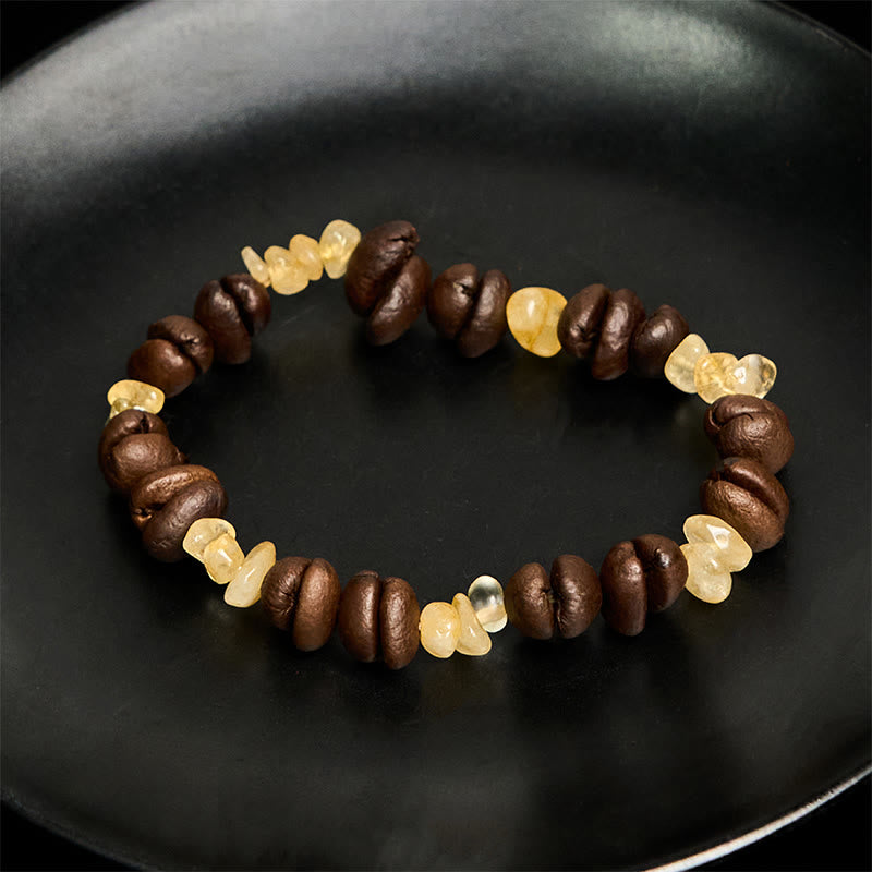 Buddhist Blessing Handmade Natural Coffee Beans Amethyst Citrine Amazonite Irregular Crystal Bracelet