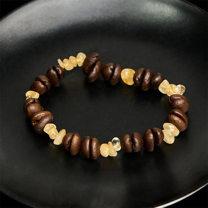 Buddhist Blessing Handmade Natural Coffee Beans Amethyst Citrine Amazonite Irregular Crystal Bracelet