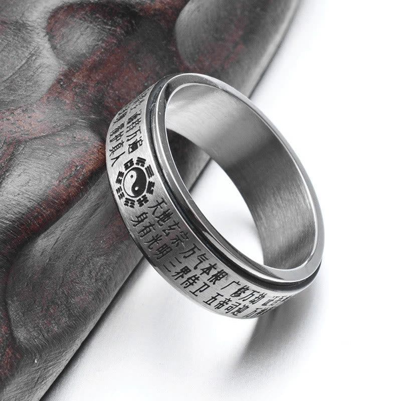 Buddhist Blessing Bagua Yin Yang Chinese Characters Titanium Steel Balance Rotatable Ring