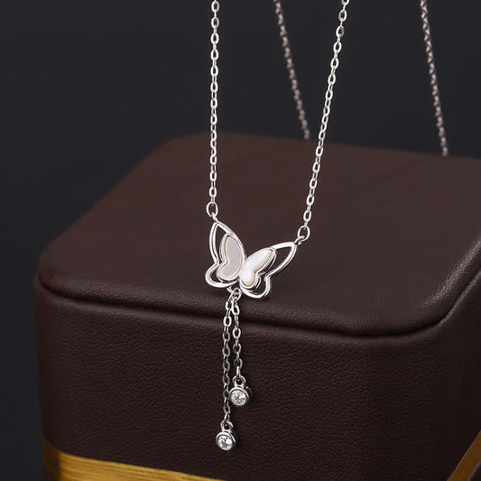 Buddhist Blessing 999 Sterling Silver Tridacna Stone Butterfly Calm Necklace Pendant