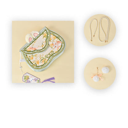 Buddhist Blessing Osmanthus Rabbit Embroidery Pearl Chain Furball Tassel Shoulder Bag Crossbody Bag