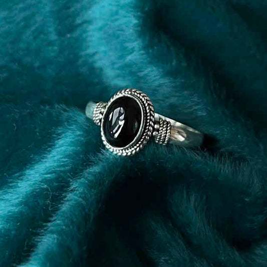 Buddhist Blessing 925 Sterling Silver Handmade Black Onyx Fortune Adjustable Ring
