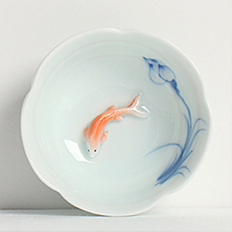 Buddhist Blessing Koi Fish Lotus Hand Teacup Kung Fu Tea Cup