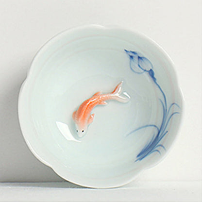 Buddhist Blessing Koi Fish Lotus Hand Teacup Kung Fu Tea Cup