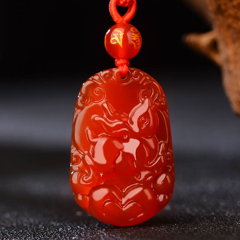 Buddhist Blessing Chinese Zodiac Red Agate Luck Necklace Pendant
