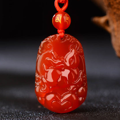 Buddhist Blessing Chinese Zodiac Red Agate Luck Necklace Pendant