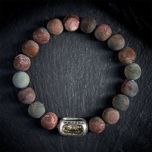 Buddhist Blessing Natural Picasso Jasper Om Mani Padme Hum Energy Bracelet