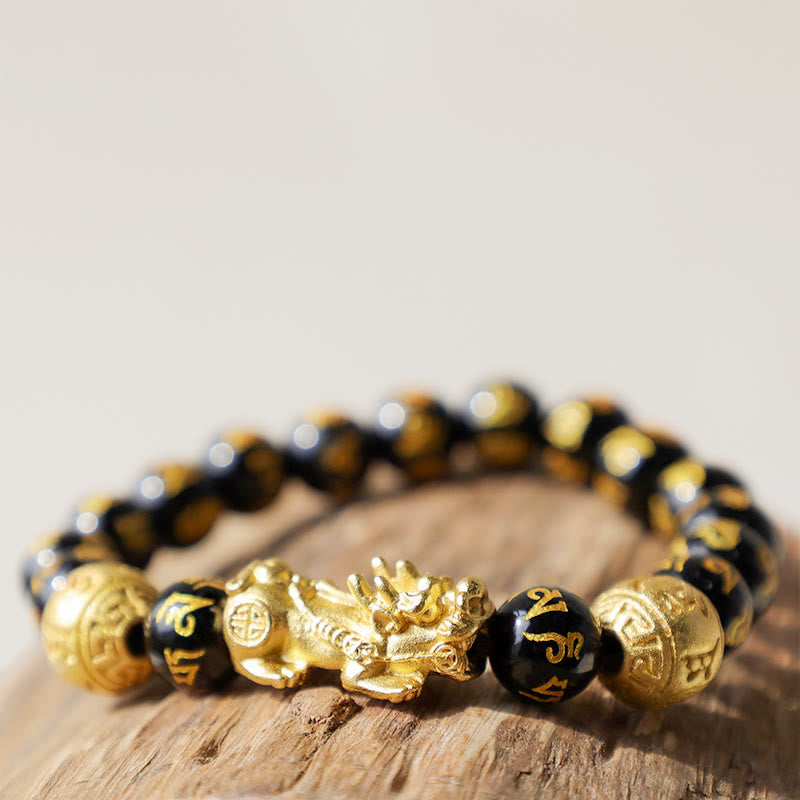 Buddhist Blessing FengShui PiXiu Obsidian Wealth Bracelet
