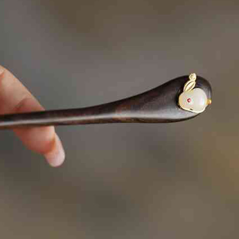 Buddhist Blessing Auspicious Cloud Sandalwood Rabbit Protection Hairpin