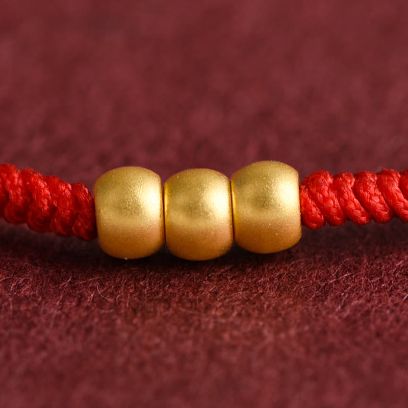 Buddhist Blessing 999 Gold Mini Three Beads Design Handmade Luck Rope Bracelet Anklet