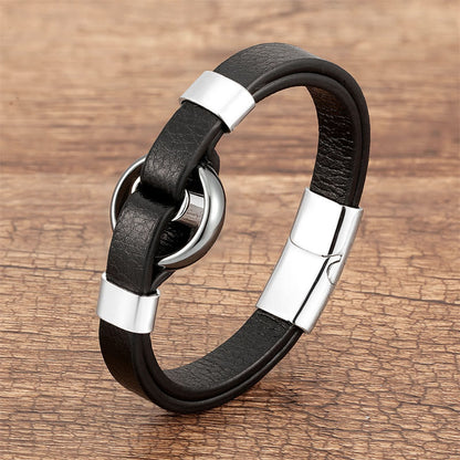 Buddhist Blessing Round Green Aventurine Black Onyx Hematite Agate Rose Quartz Stone Balance Leather Magnetic Buckle Bracelet