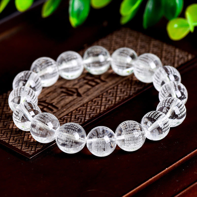 Buddhist Blessing Heart Sutra Natural White Crystal Protection Bracelet
