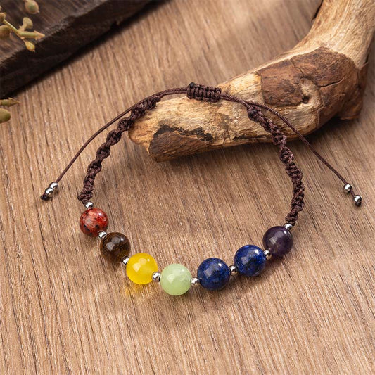 Buddhist Blessing Natural Various Crystals Tiger Eye Amethyst Courage Rope Bracelet