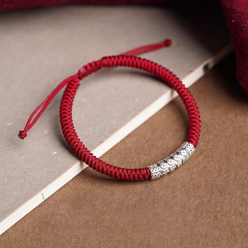 Buddhist Blessing Handmade 999 Sterling Silver Peace and Good Fortune Om Mani Padme Hum Luck Rope Bracelet