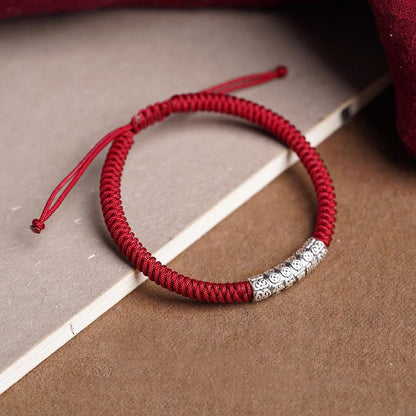 Buddhist Blessing Handmade 999 Sterling Silver Peace and Good Fortune Om Mani Padme Hum Luck Rope Bracelet