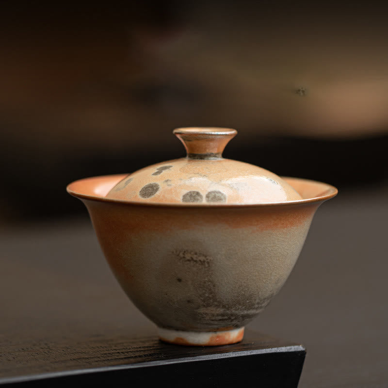 Buddhist Blessing Cute Cat Ceramic Gaiwan Teacup Kung Fu Tea Cup With Lid 130ml