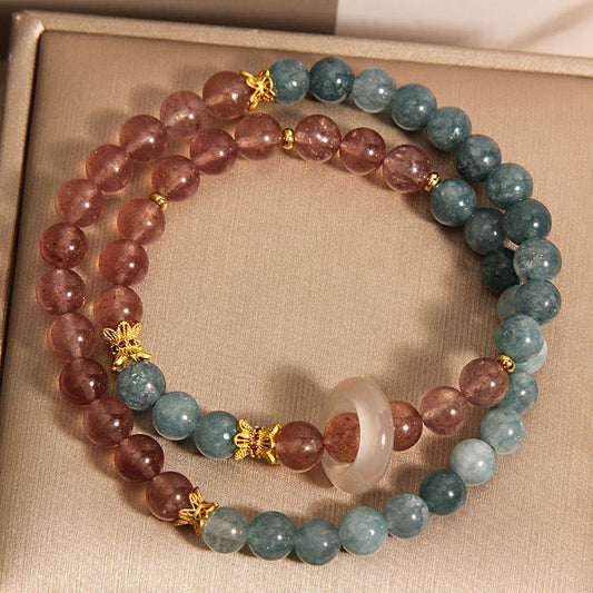 Buddhist Blessing Jade Strawberry Quartz Abundance Luck Bracelet