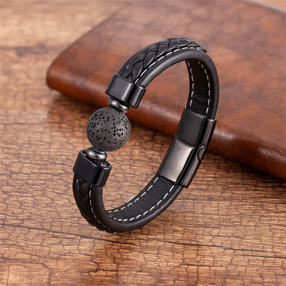 Buddhist Blessing Lazurite Black Onyx Tiger Eye Lava Rock Om Mani Padme Hum Serenity Leather Bracelet