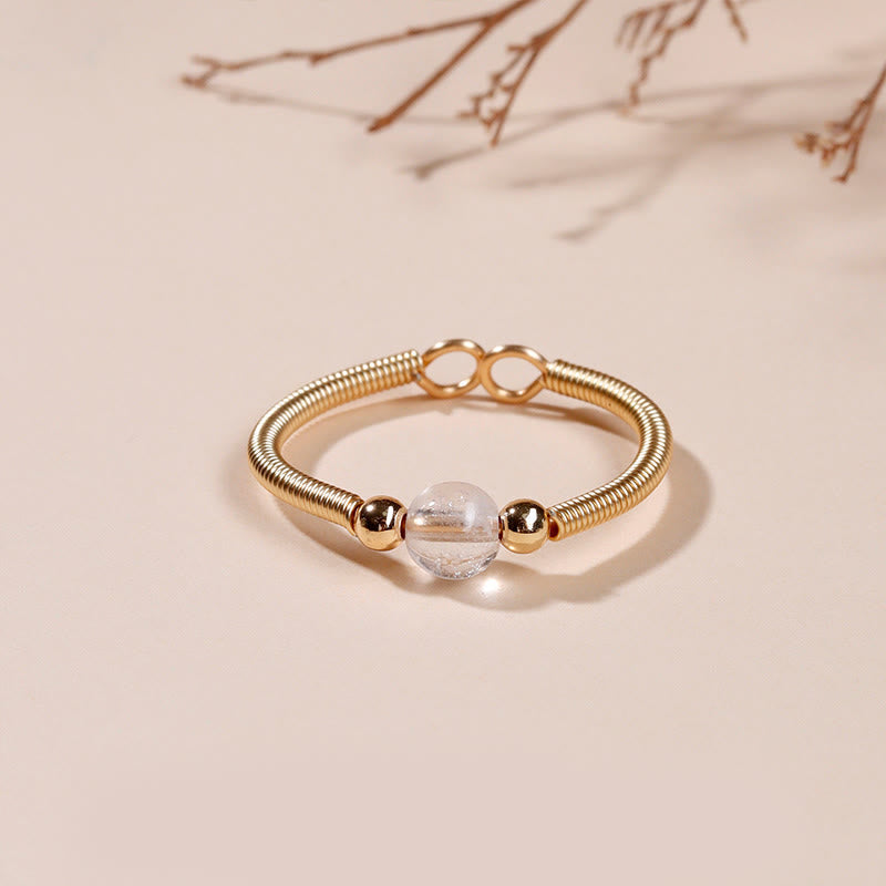 Buddhist Blessing Natural Stone Bead Alloy Healing Open Ring