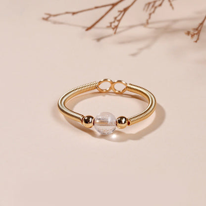 Buddhist Blessing Natural Stone Bead Alloy Healing Open Ring