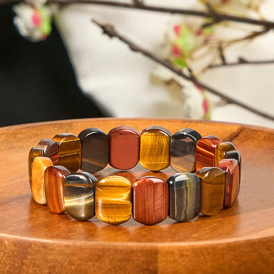 Buddhist Blessing Natural Colored Tiger Eye Oval Beads Strength Bracelet