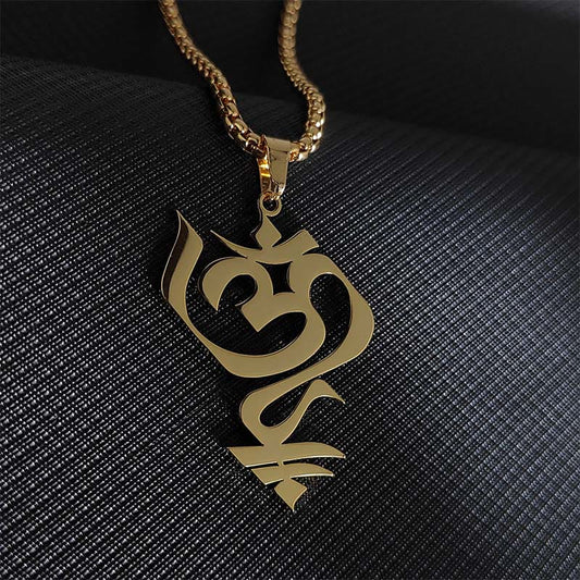 Buddhist Blessing Vintage OM Symbol geometry Design Stainless Steel Connection Necklace Pendant