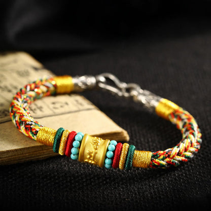 Buddhist Blessing Tibet 999 Gold Om Mani Padme Hum Handmade Eight Thread Peace Knot Luck Bracelet