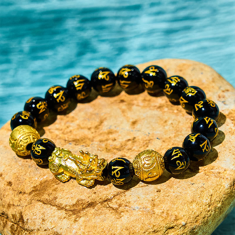 Buddhist Blessing FengShui PiXiu Obsidian Wealth Bracelet