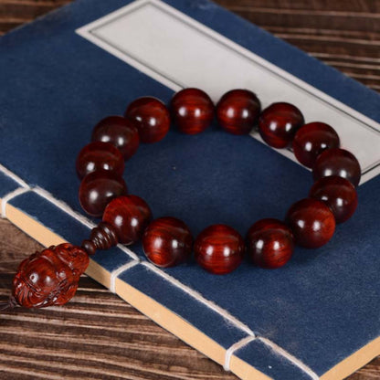 Buddhist Blessing Small Leaf Red Sandalwood Laughing Buddha God of Wealth Protection Bracelet