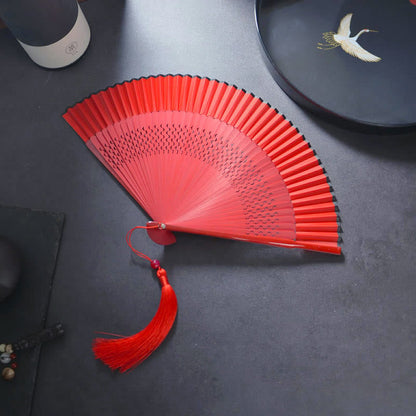 Buddhist Blessing Flower Rabbit Spray Painting Handheld Cotton Linen Fabric Bamboo Folding Fan