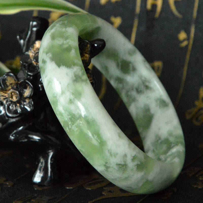Buddhist Blessing Natural Jade Luck Prosperity Bracelet Bangle